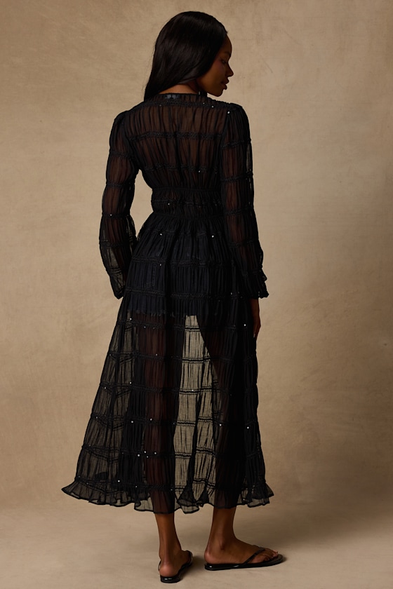 April Black Sheer Long Sleeve Tie-Front Duster Top 2