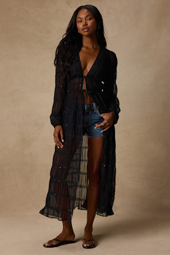 April Black Sheer Long Sleeve Tie-Front Duster Top 3