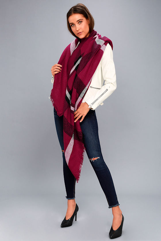Wagon Ride Wine Red Plaid Scarf 3
