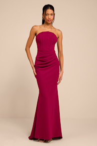 Laney Dark Magenta Strapless Corset Maxi Dress 1