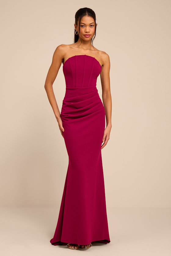 Laney Dark Magenta Strapless Corset Maxi Dress 1