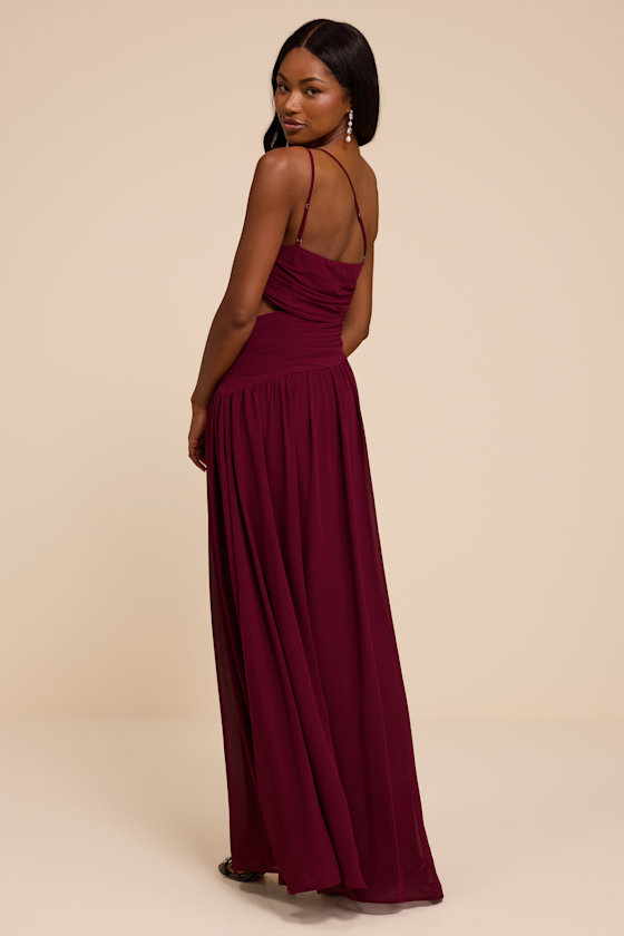 Marcela Plum Ruched One-Shoulder Maxi Dress - thumbnail 3