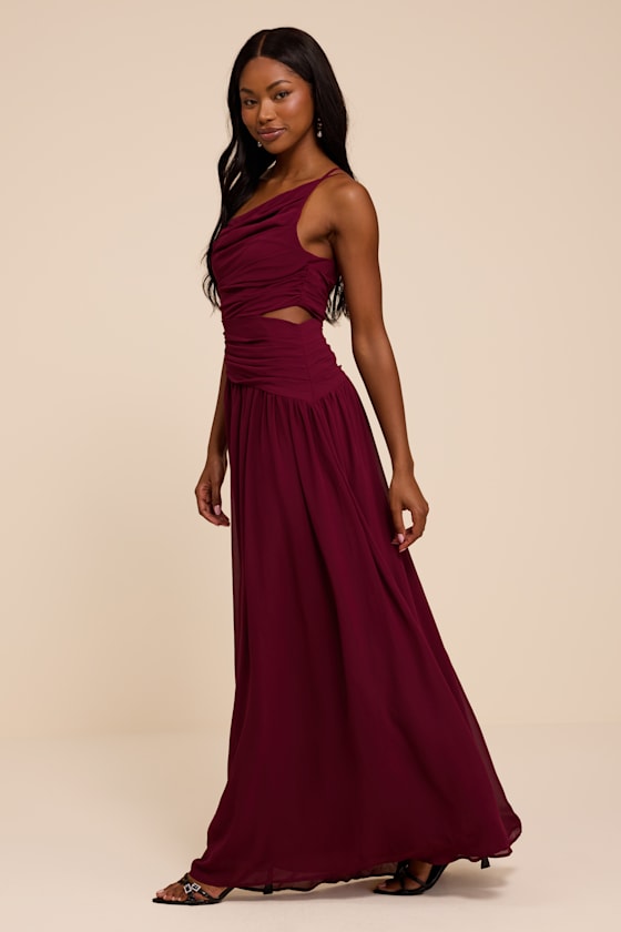 Marcela Plum Ruched One-Shoulder Maxi Dress - thumbnail 4