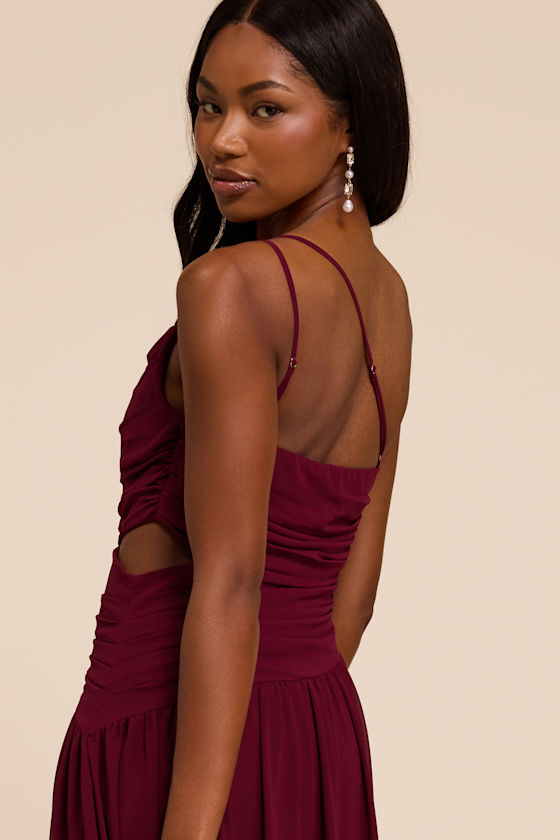 Marcela Plum Ruched One-Shoulder Maxi Dress - thumbnail 5