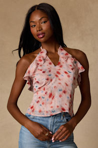 Odia Blush Abstract Ruffled Tank Top 1