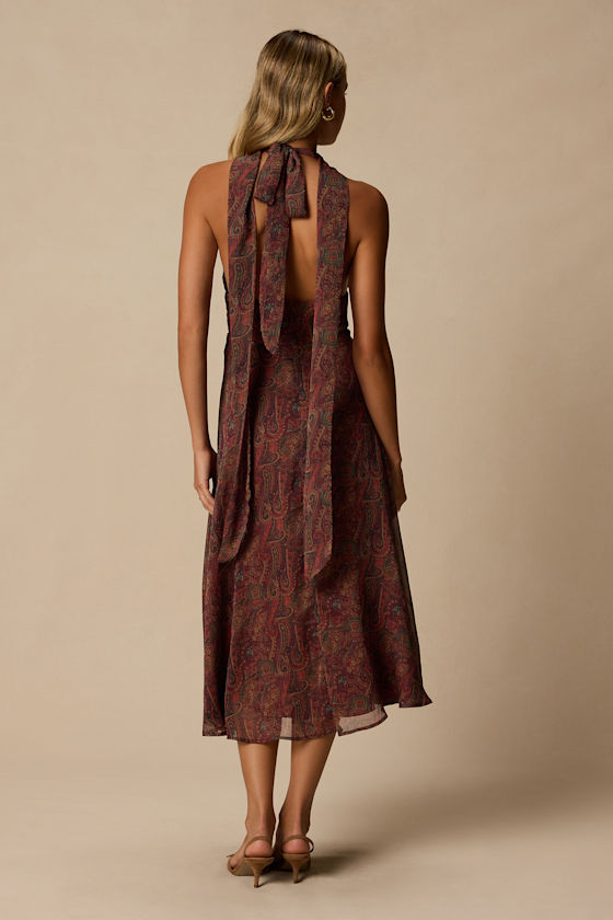 Kylinda Rust Multi Paisley Midi Dress and Scarf Set - thumbnail 3