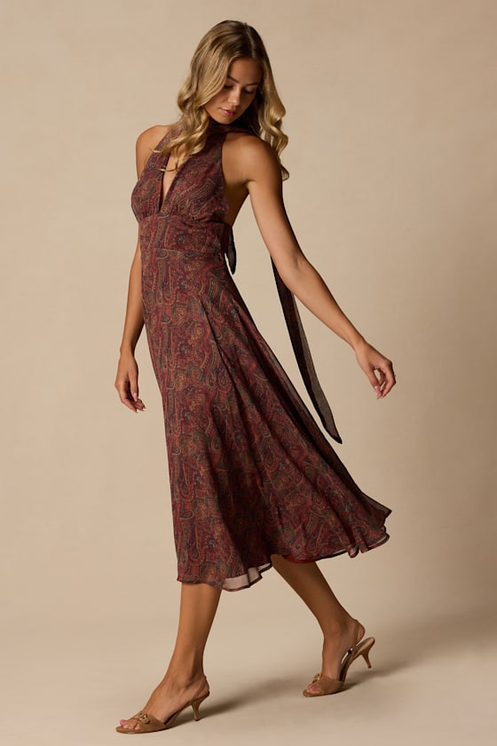 Kylinda Rust Multi Paisley Midi Dress and Scarf Set - thumbnail 4
