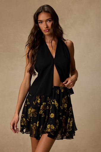 Rylan Black Floral Skater Mini Skirt 1