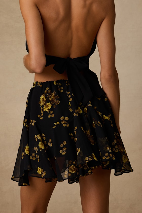 Rylan Black Floral Skater Mini Skirt 2