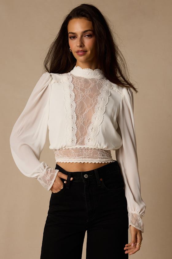 Lexia Ivory Lace Long Sleeve Top 1