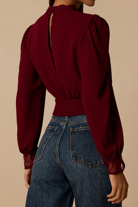 Lexia Burgundy Lace Long Sleeve Top - thumbnail 3