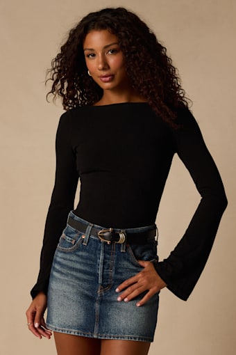Maelis Black Ribbed Knit Long Sleeve Boat Neck Top 1