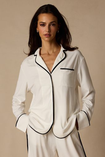 Surina Ivory and Black Long Sleeve Two-Piece Pajama Se 2