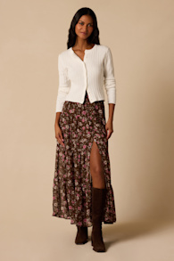 Subtle Sweetness Brown Floral Print Tiered Maxi Skirt 2