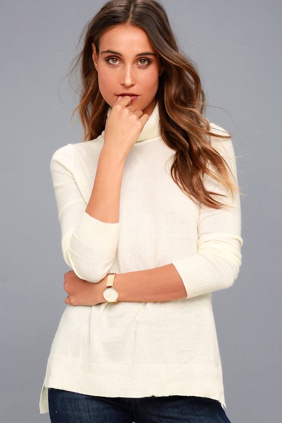 Cozy Cream Turtleneck Sweater Knit Sweater Top Lulus