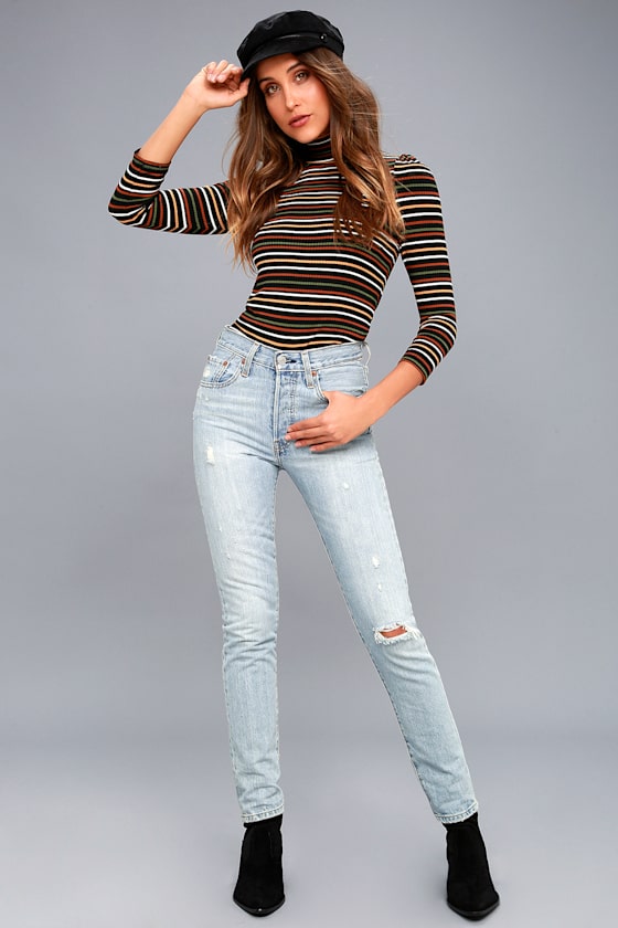 I'm Cute Black Striped Turtleneck Top 2