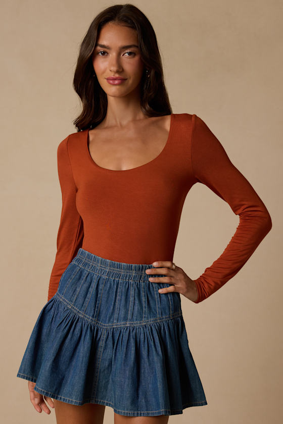 Easily Loved Rust Long Sleeve Bodysuit 1