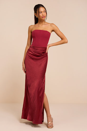Mella Burgundy Mixed Media Strapless Maxi Dress 1