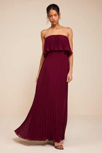 Arietta Plum Pleated Strapless Maxi Dress 1