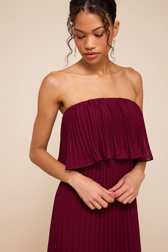 Arietta Plum Pleated Strapless Maxi Dress 2