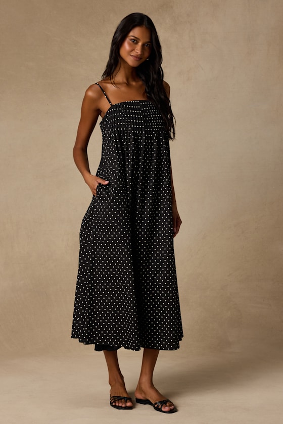 Black Polka Dot Dress - Midi Dress - Cotton Midi Dress - Dress - Lulus