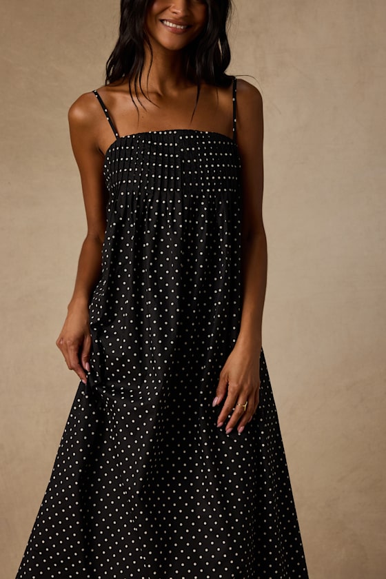 Black Polka Dot Dress - Midi Dress - Cotton Midi Dress - Dress - Lulus