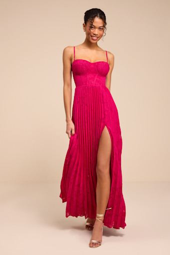 Dacie Fuchsia Floral Burnout Pleated Bustier Maxi Dress 1