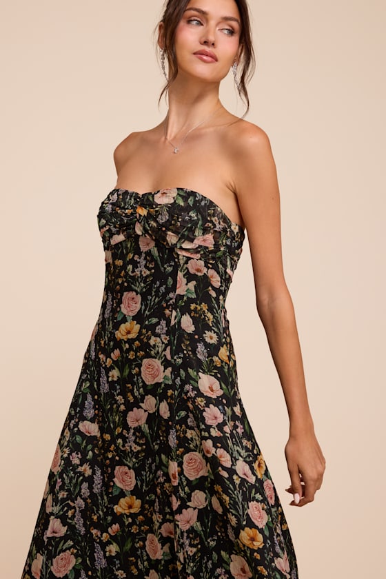 Kamalia Black Multi Floral Strapless Maxi Dress 2