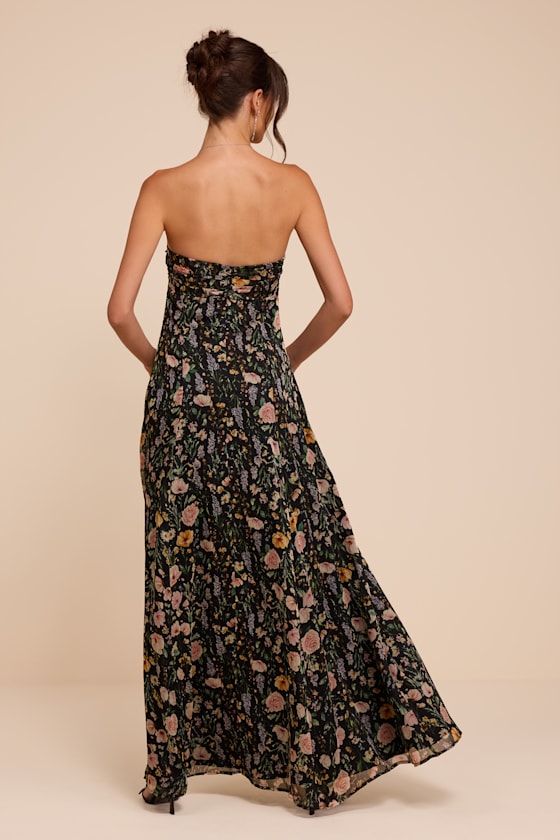 Kamalia Black Multi Floral Strapless Maxi Dress 3
