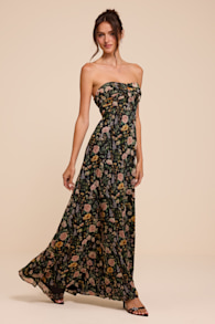 Kamalia Black Multi Floral Strapless Maxi Dress 4
