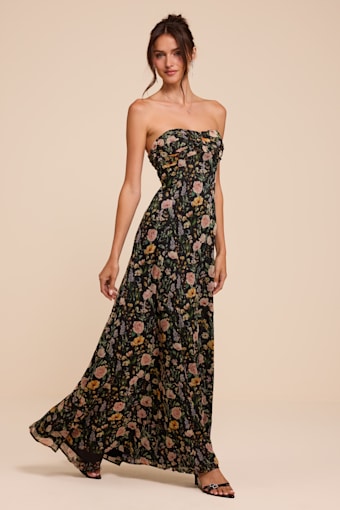 Kamalia Black Multi Floral Strapless Maxi Dress 4