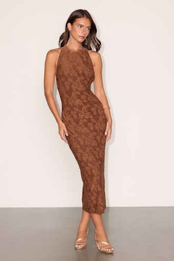 Sharona Brown Floral Jacquard Backless Midi Dress 1