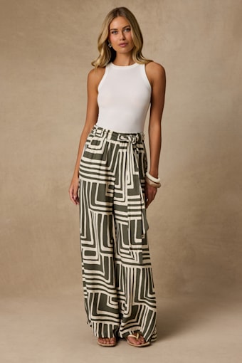 Azariah Olive Green Boho Print Wide-Leg Pants 1
