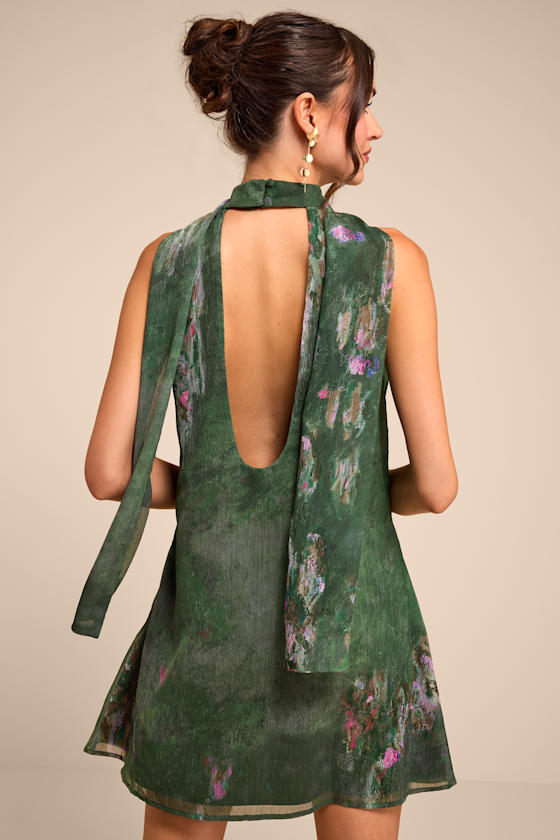 Calixta Green Abstract Print Sash Mini Dress - thumbnail 3