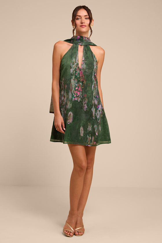 Calixta Green Abstract Print Sash Mini Dress - thumbnail 4