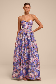 Kathani Purple Floral Jacquard Bustier Maxi Dress 1