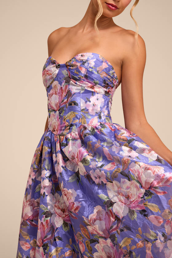 Kathani Purple Floral Jacquard Bustier Maxi Dress 2