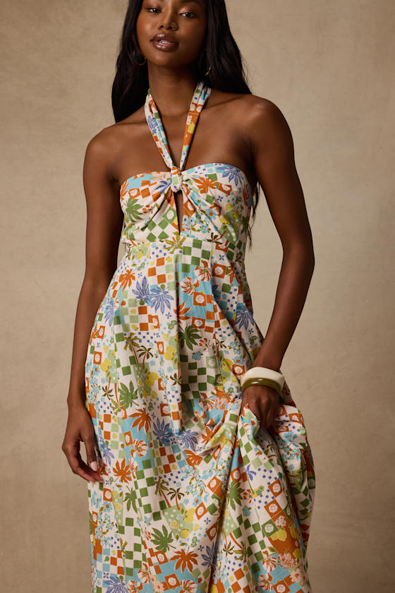 Renata Ivory Multi Print Halter Maxi Dress 2