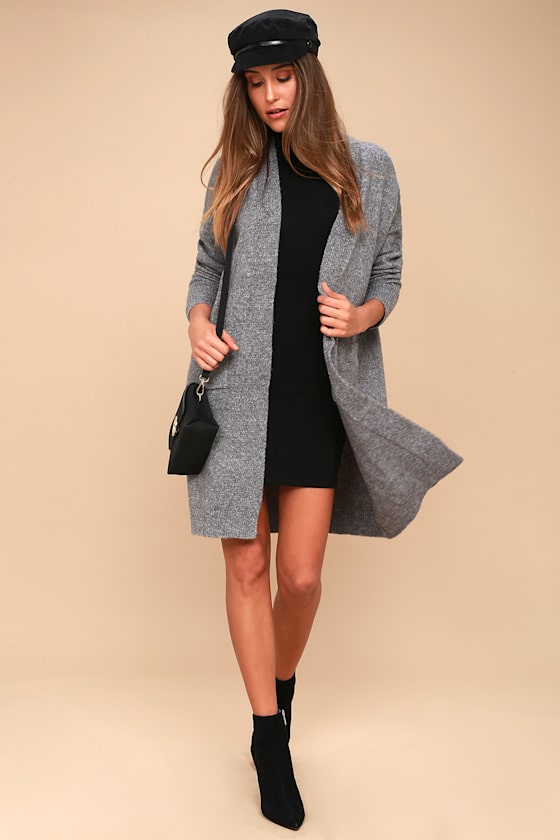 Simple Pleasure Heather Grey Long Cardigan Sweater 2