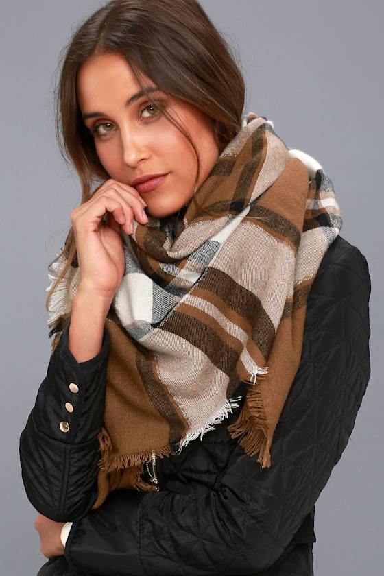 Cute Brown Plaid Scarf Blanket Scarf Lulus