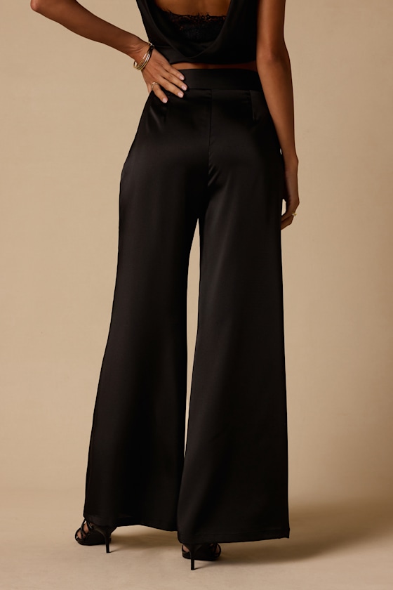 Thriving Vibes Black Satin Wide-Leg Pants - thumbnail 3