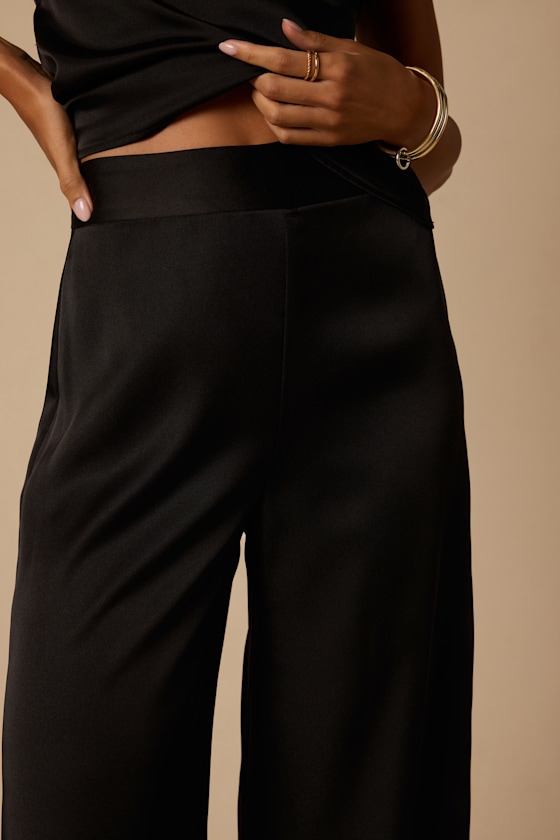 Thriving Vibes Black Satin Wide-Leg Pants - thumbnail 4
