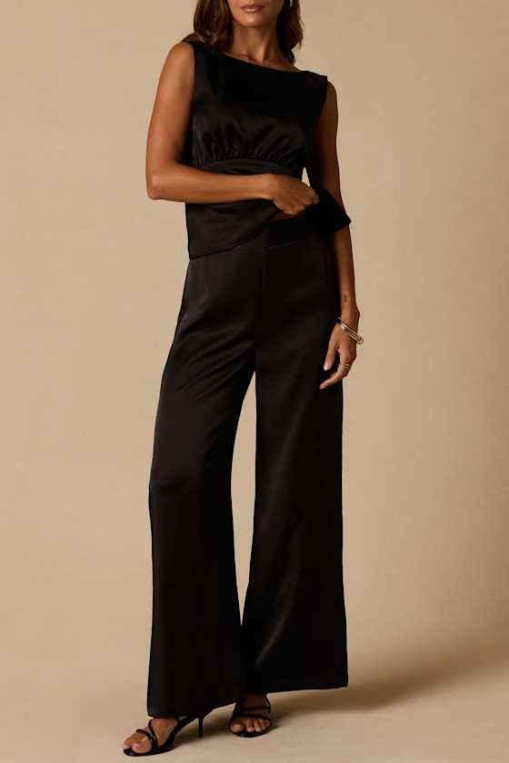 Thriving Vibes Black Satin Wide-Leg Pants - thumbnail 5