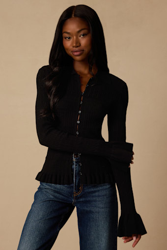 Arlinda Black Knit Textured Cardigan Sweater Top 1