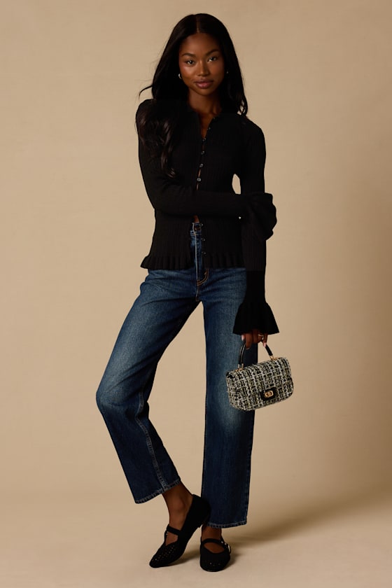 Arlinda Black Knit Textured Cardigan Sweater Top - thumbnail 3