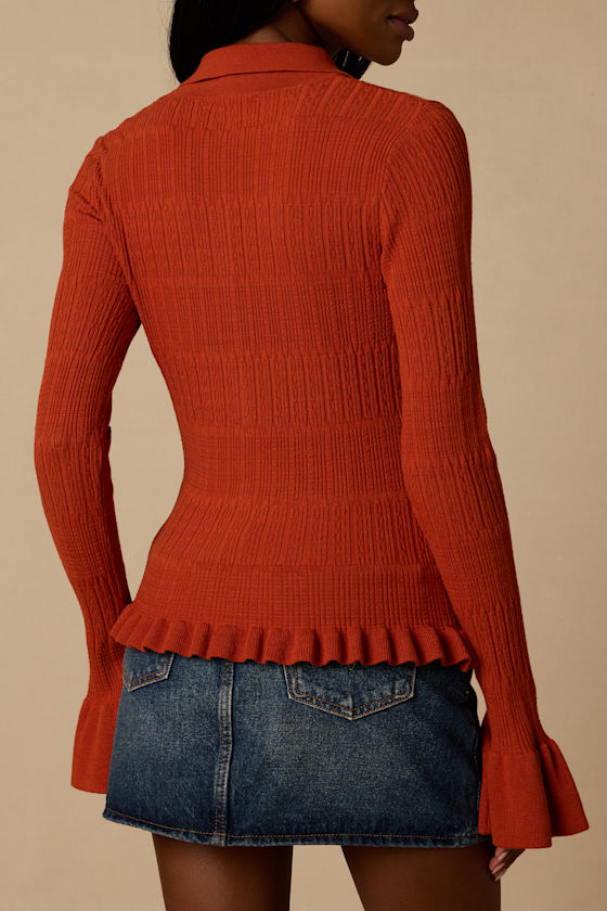 Arlinda Rust Knit Textured Cardigan Sweater Top 2