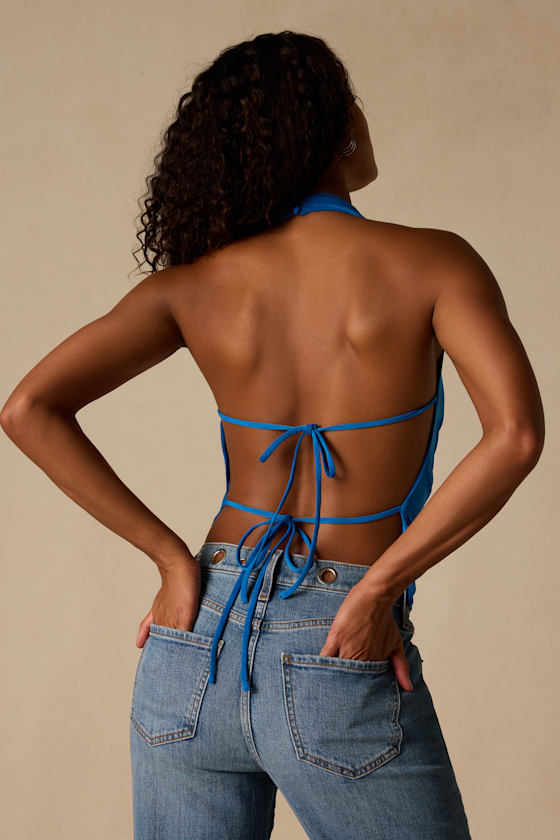 Luz Bright Blue Cowl Neck Backless Top 2