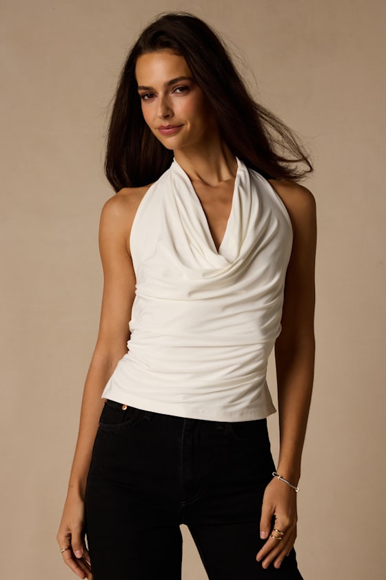 Image of Luz Ivory Cowl Neck Backless Top