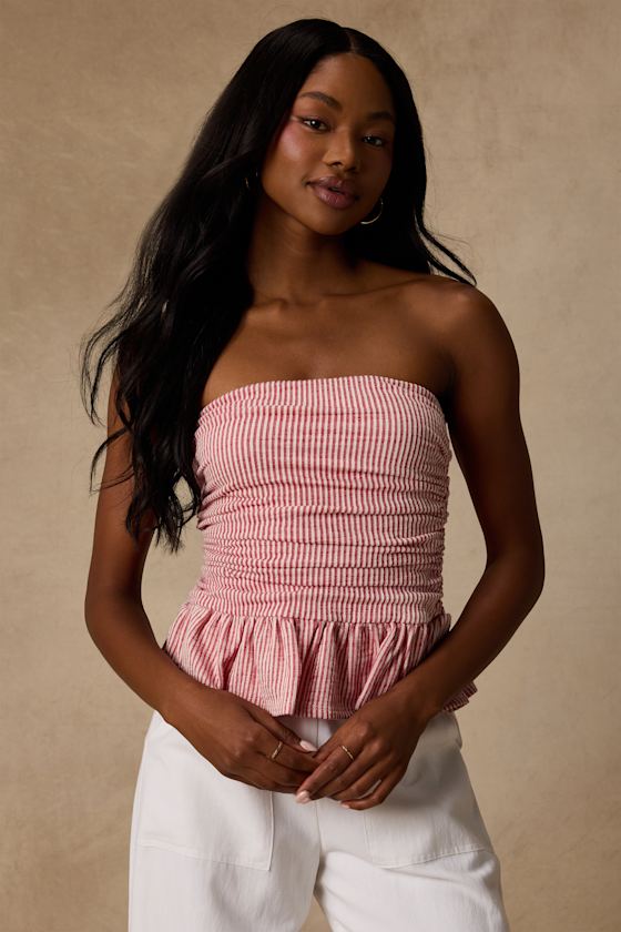 Philomena Red Striped Strapless Peplum Top 1