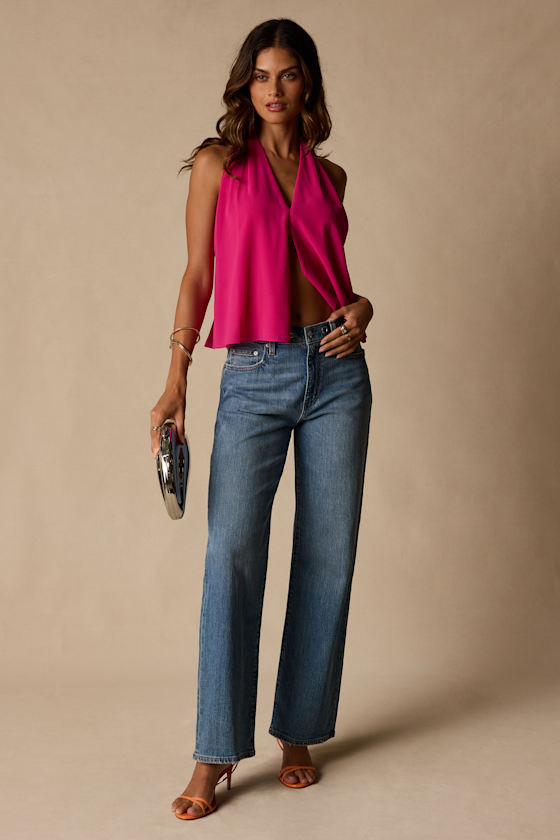 Kennedy Fuchsia Tie-Back Halter Tank Top - thumbnail 3